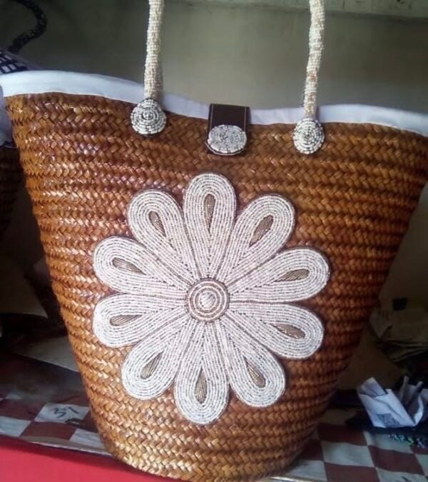 White Beaded Flower Basket White Beaded Flower Basket
