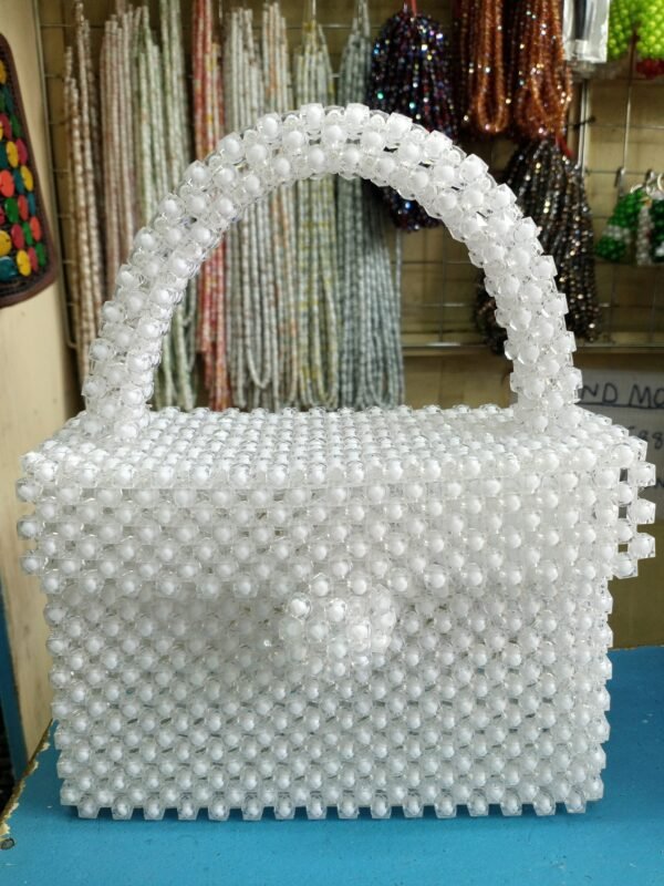 White Beaded Small Bag.