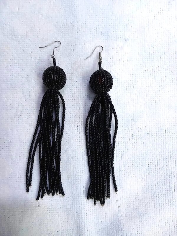 Black Beaded Dangling Earrings